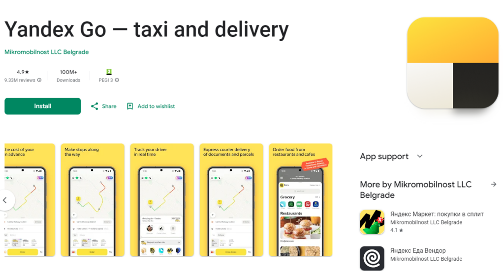 yandex go taxi - app for booking taxi in russia