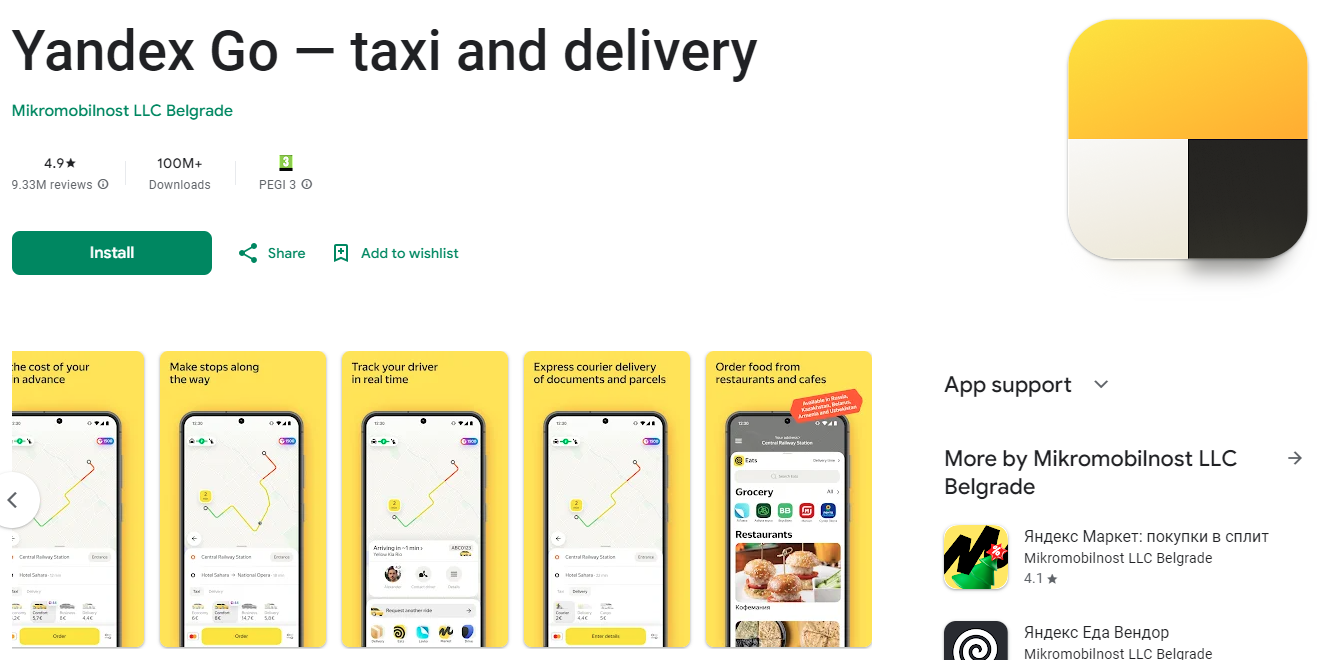 yandex go taxi - app for booking taxi in russia